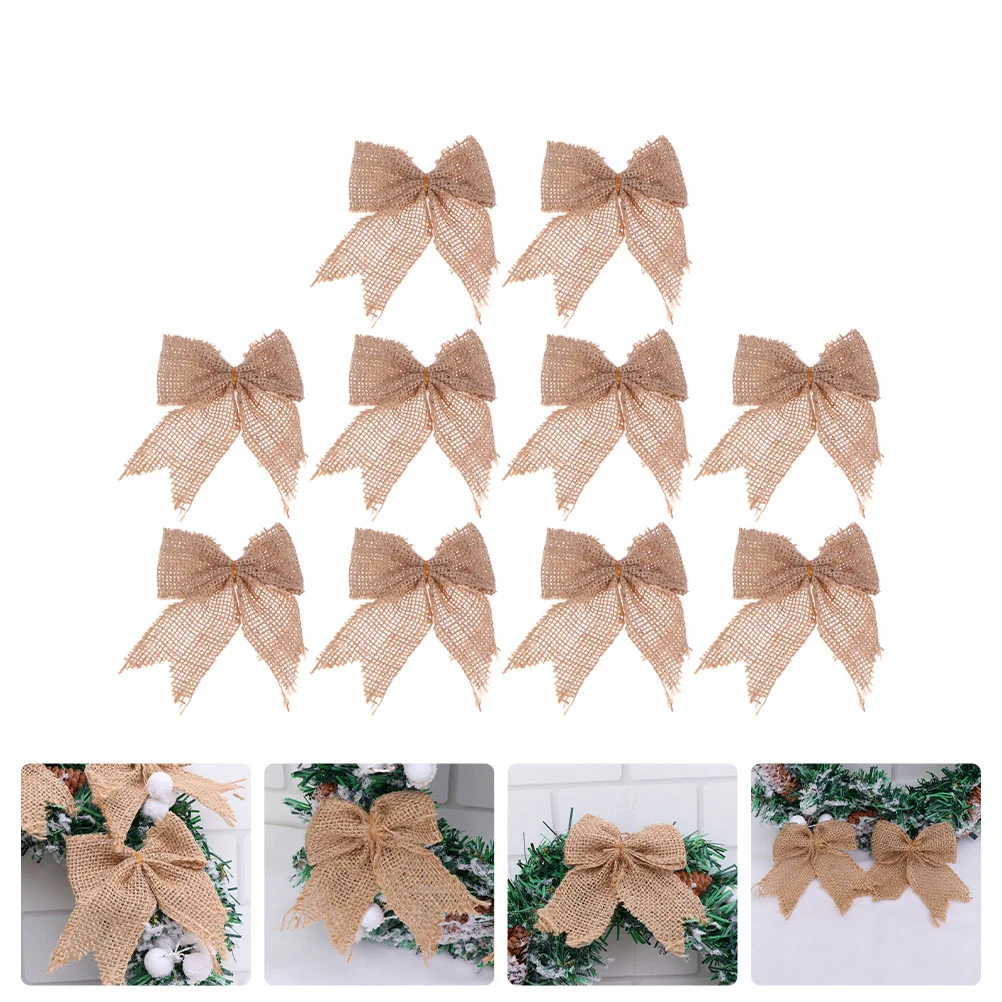

20pcs Christmas Linen Bows Gift Decorating Linen Bows Decors DIY Decorative Bows