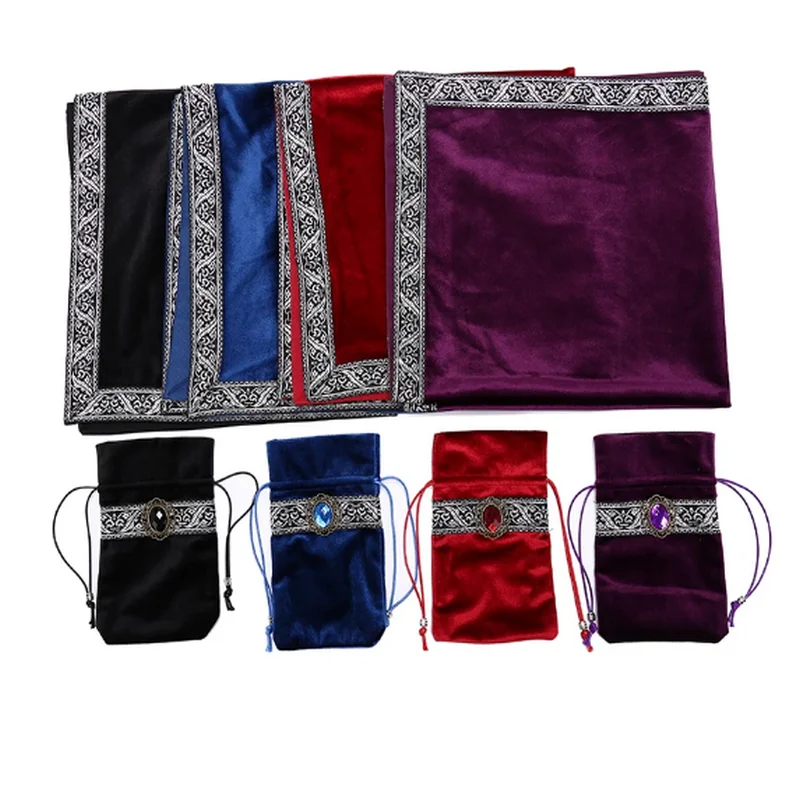 Sac de cartes de tarot et nappe de jeu de société, velours de marié, 1 pièce