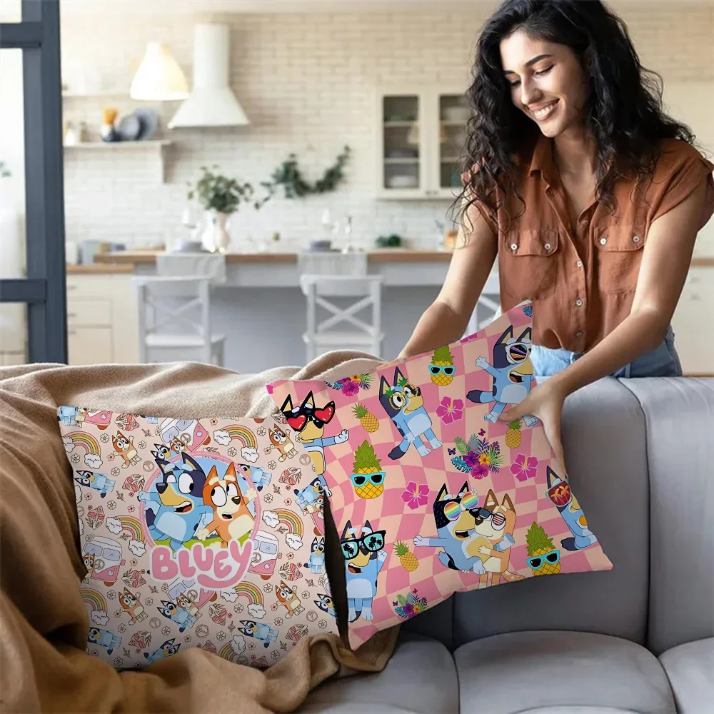 Cartoon B-Blueys Bandit-Chilli Pillow Covers Cartoon Sofa Decorative Home Double-sided Printing Short Plush Cute Cushion Cover