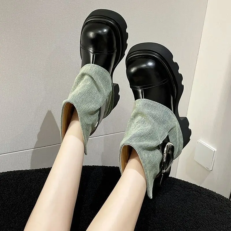 

Korean Women Fashion Goth Ankle Cowboy Martin Boots Winter Fad Gladiator Shoe Motorcycle Botas Chunky Platform Shoes