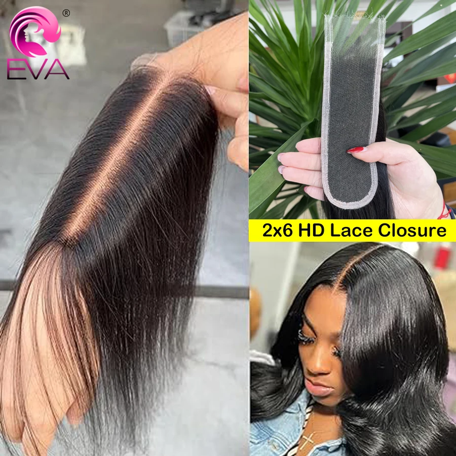 Human Hair Closure Eva Hair 2x6 HD Lace Closue Straight Kim k Closure Human Hair 2x6 Closure Only Middle Part Pre Plucked Human HD