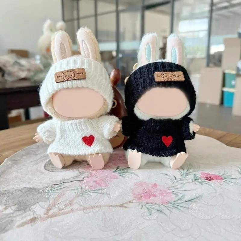 090B Trendy Attire For 15-17cm Figures With Black Knitted Hat And Heart Sweater Suitable for Rabbit