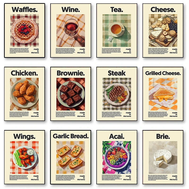 Vintage Homemade Food Canvas Painting Poster Salad Chicken Cheese ...