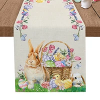 Linen Easter Table Runner Cute Bunny Dining Table Cloth 1
