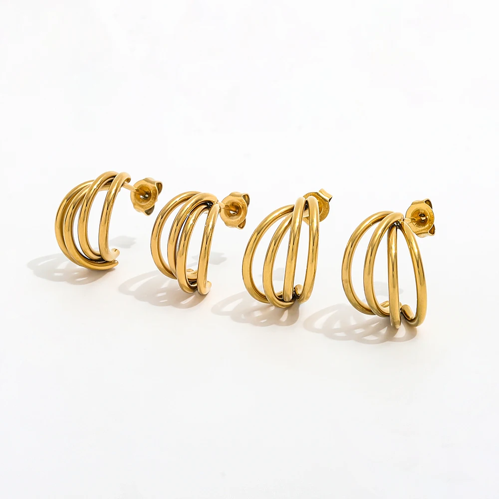 

Joolim Jewelry High End PVD Waterproof&No Fade Arc-shaped Sense Of Depth Irregular Hoop Stainless Steel Earring for Women