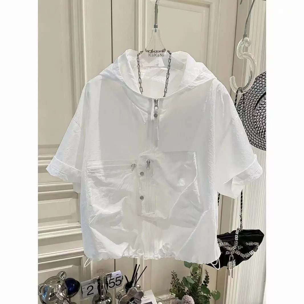 Fashionable Pocket  Clothing Workwear for Men's 2024 Summer New Short sleeved Outdoor Breathable Thin Coat Trend