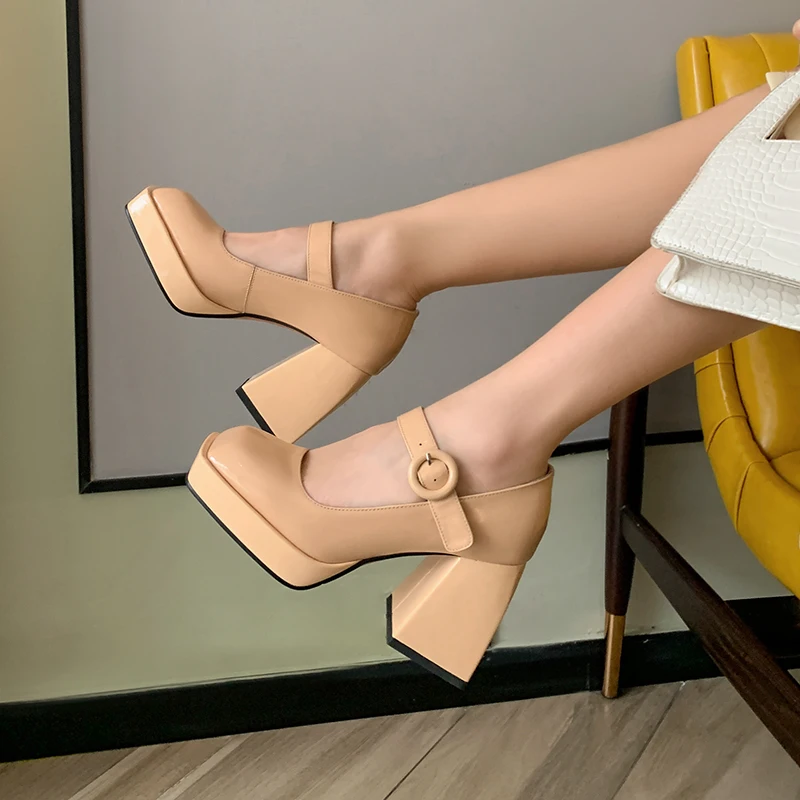 

Dilalua 2021 Fashion Platform Shoes Genuine Leather Party Wedding Shoes Summer Ladies High Heels Women Pumps Black