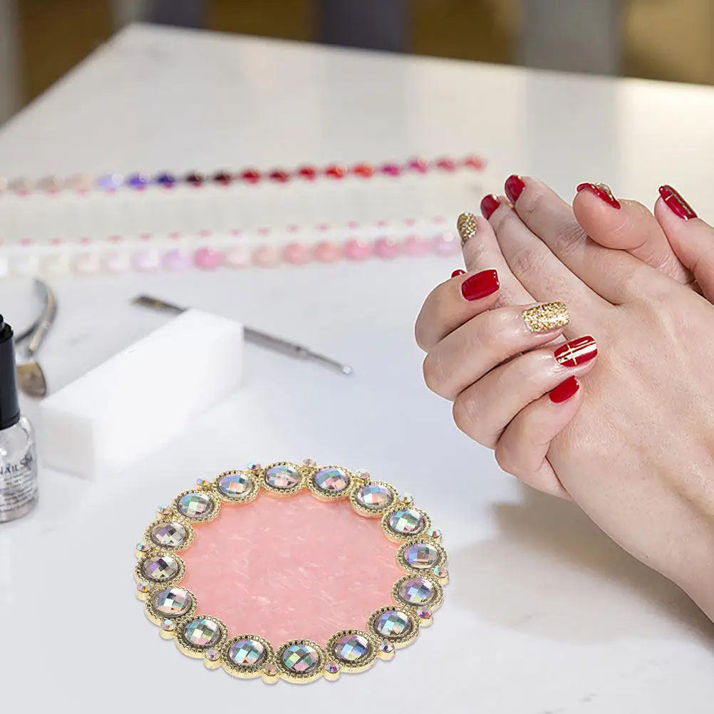 2Pcs 크리스탈 수지 네일 아트 컬러 믹싱 트레이 세련된 라인스톤 디자인 아티스트를 위한 휴대용 네일 폴리쉬 페인팅 보드