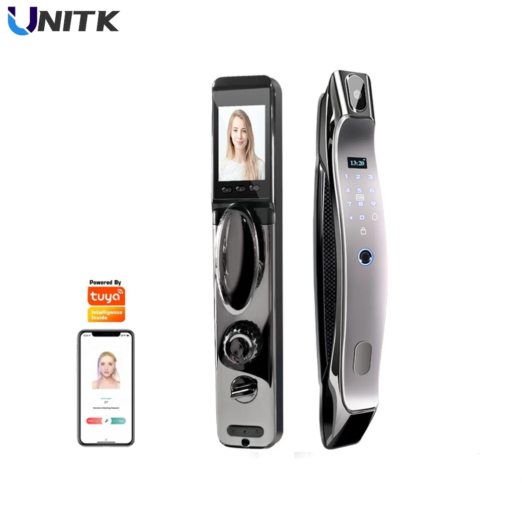 Tuya wifi password key card smart door lock finger print with camera