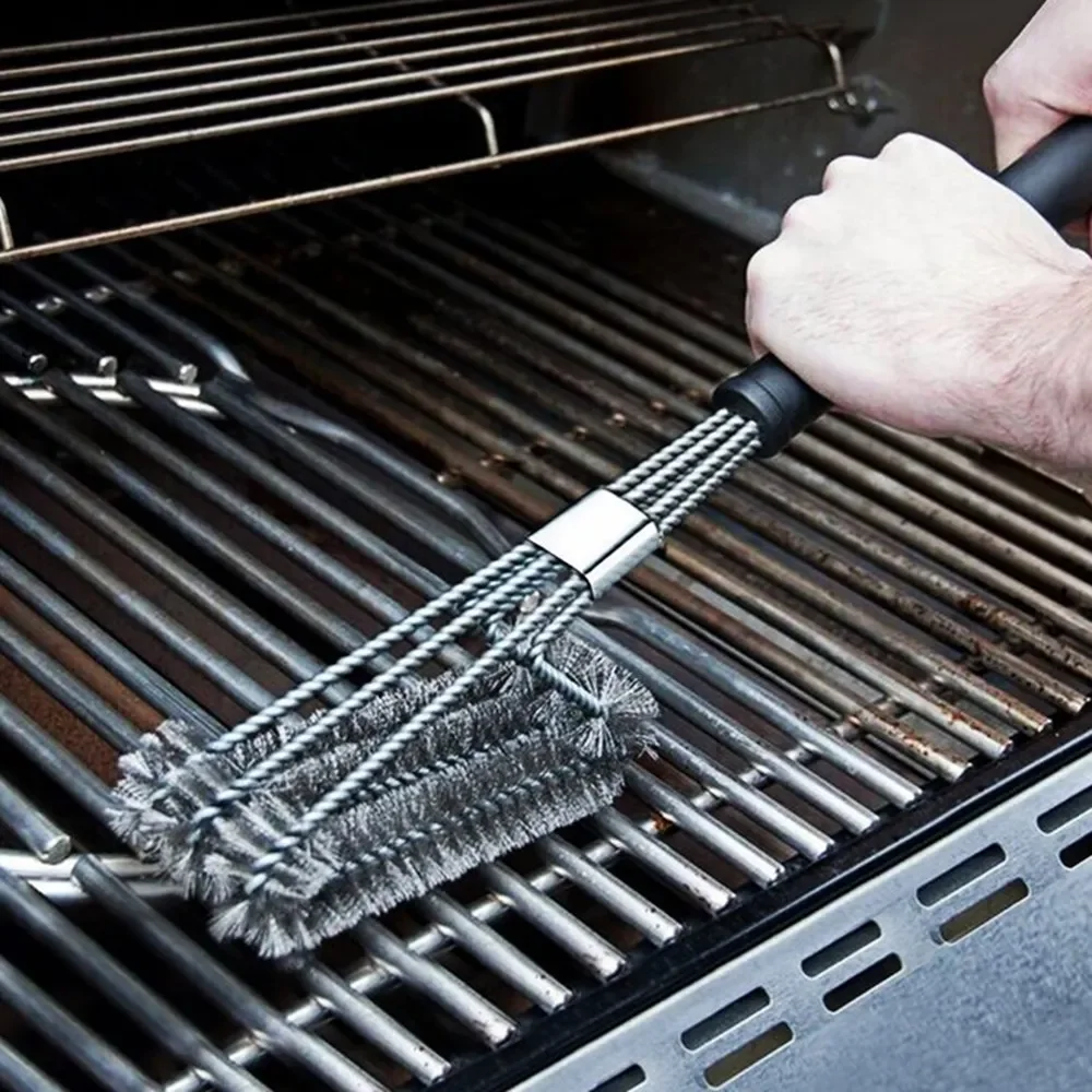 BBQ Grill Cleaning Brush, 18In Long Heavy Duty 3 Rows Stainless Steel  Barbecue Cleaner Brush with Scraper Accessories for BBQ Grill Tools  Including