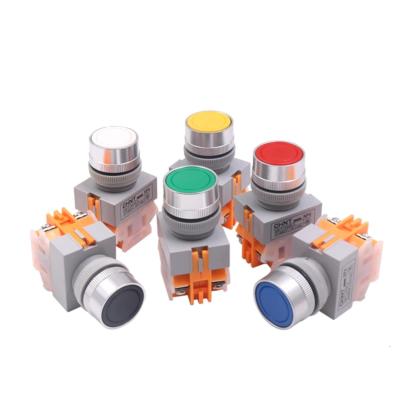 

22mm Power Start-Up Push Button Switch 1NO 1NC 2NO Self-Reset/Self-Locking Sliver Contact switches Red Green Yellow White Black