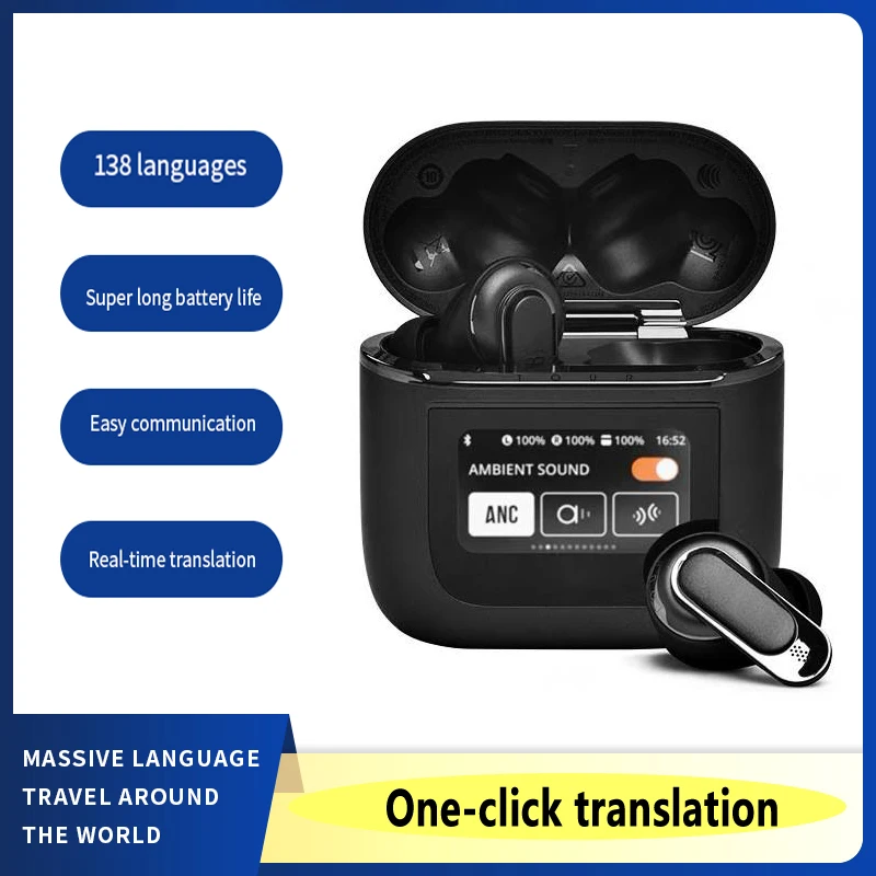 color screen touch wirele bluetooth translation headset simultaneous interpretation smart screen business translation headphones