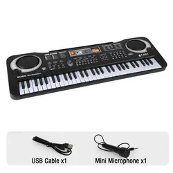 Portable 61 - Key Kids Electronic Piano Keyboard with Microphone - Musical Education Toy Gift (BLACK)