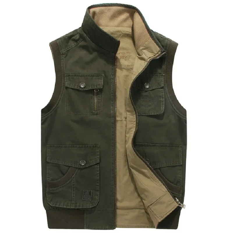 

QIWN Vest Sleeveless Jacket Plus Big Size Waistcoat Male Double Sided Large 5XL 7XL 8XL Cotton Many Pocket Unloading Work Wear