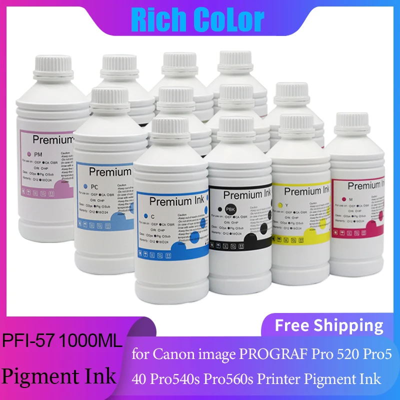 

1000ML Pigment Ink PFI-57 PFi 57 pfi57 Refill ink for Canon image PROGRAF Pro 520 Pro540 Pro540s Pro560s Printer Pigment Ink