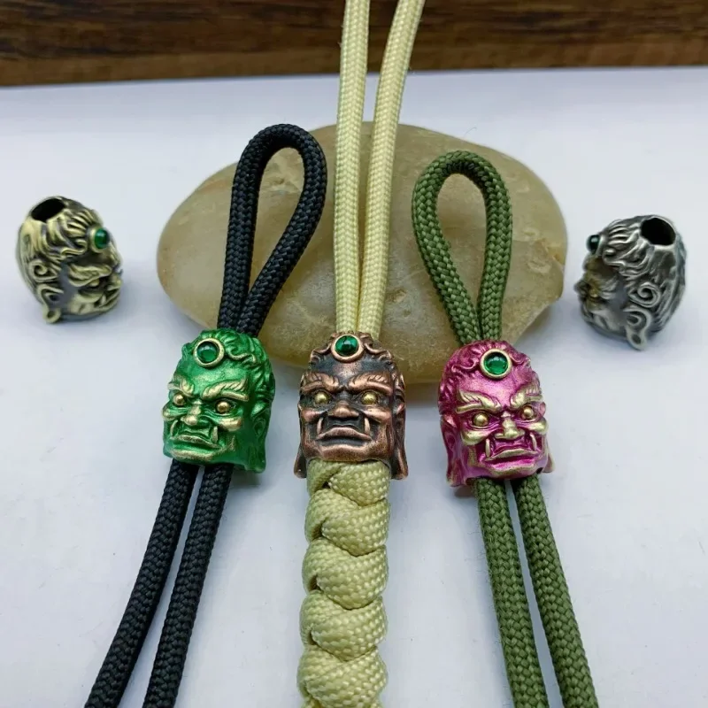 황동 Fudo Buddha 머리 조각 EDC 나이프 비즈 쥬얼리, DIY 파라코드 직조 랜야드 참 액세서리, 야외 도구 장식
