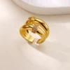 Bagues géométriques de luxe en Zircon pour femmes, en acier inoxydable, couleur or, anneau ouvert, tendance, fête de mariage, bijoux esthétiques, cadeau pour Femme