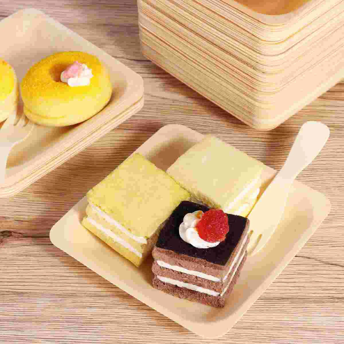 100pcs ROSENICESquare Disposable Wooden Plate Party Plates Tableware for Wedding Restaurant Picnic Birthday 140x140mm