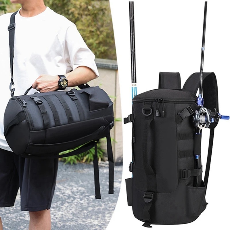 LALA Fishing Backpack Outdoor Fishing Rod Bag Wet Dry Separation Camping Backpacks Hiking Climbing Rucksack