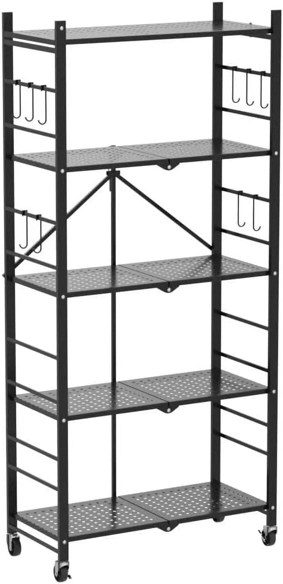 5 Tier Metal Storage Shelves with Wheels Heavy Duty Foldable Garage Shelving Unit for Easy Organization Ideal for Kitchen Garage 6