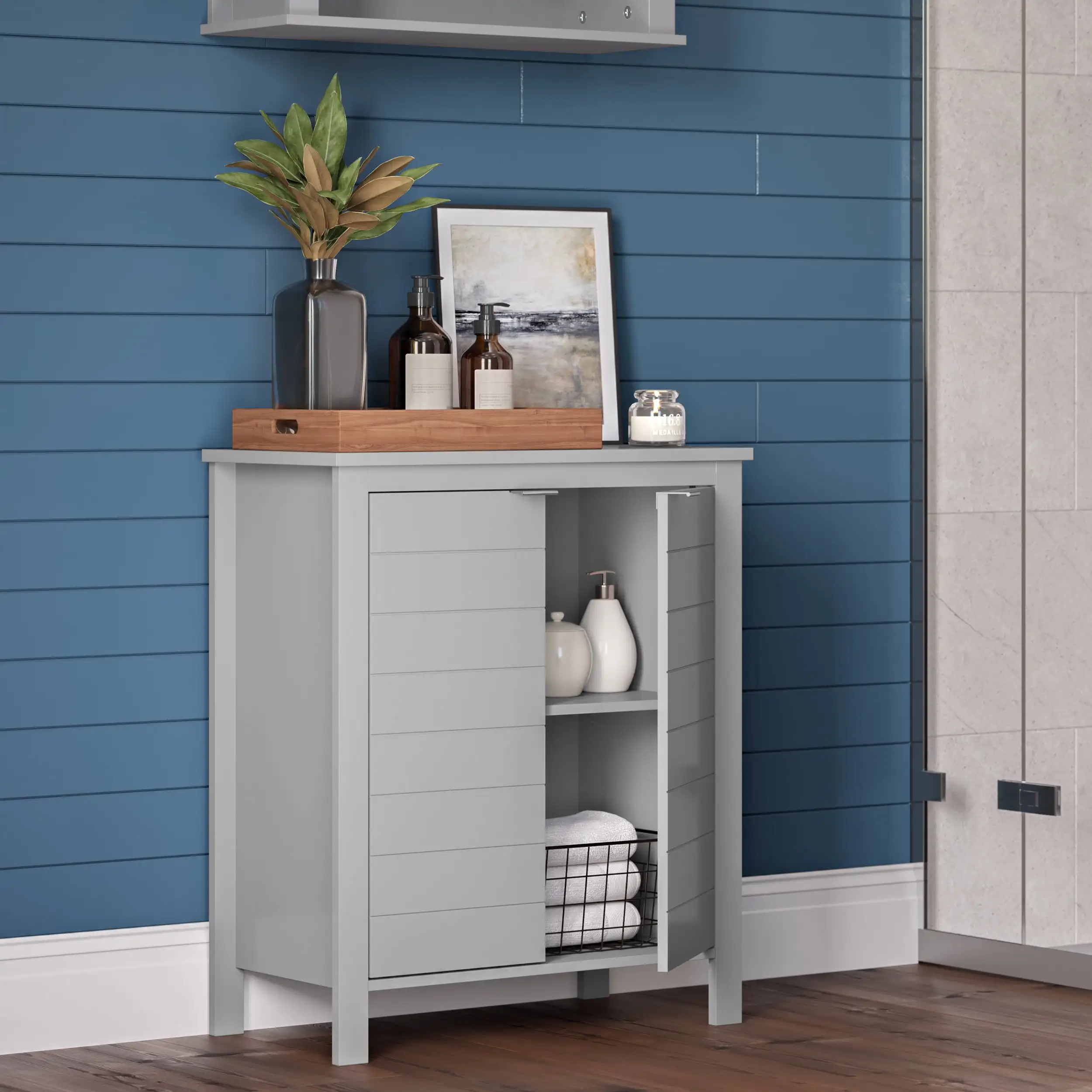 

RiverRidge Madison Two-Door Transitional Wood Floor Cabinet in Gray