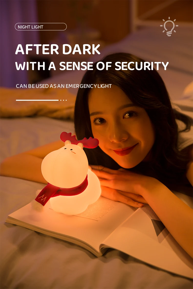 Description Picture 3 of itemChristmas Deer Decoration Light Silicone LED Reindeer Elk Touch Night Lamp Children Kid Bedside Bedroom Decor Birthday Gifts