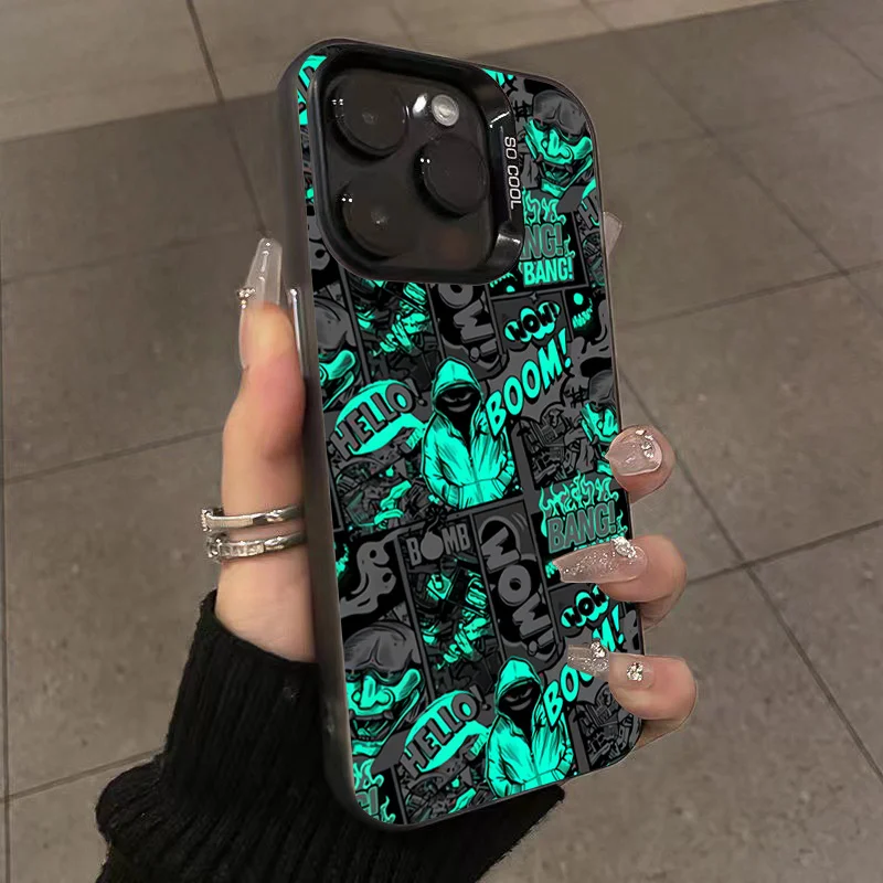 Graffiti Black Comic Style Smiling Face Shockproof Phone Case Cover