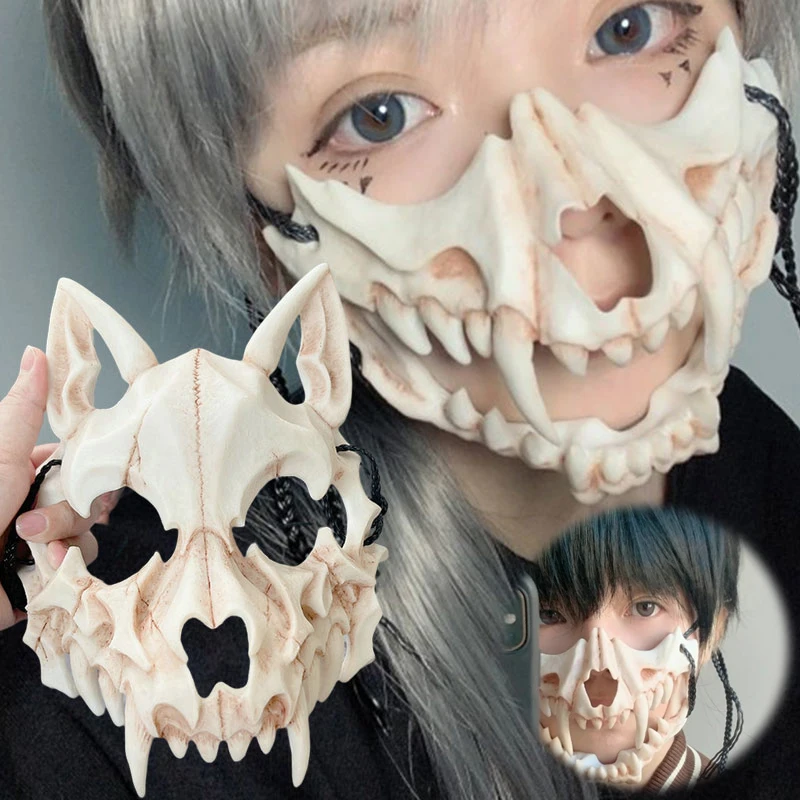 

Halloween Skull Party Mask Anime Dragon God Skeleton Half Face Masks Bone Skull Animals Mask Cosplay Dance Prom Costume Props