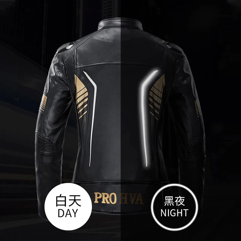 HVA Motorcycle Men's Protective Gear Reflective Riding Jacket Retro Cruise Leather Leisure and Leisure Motorcycle Clothing