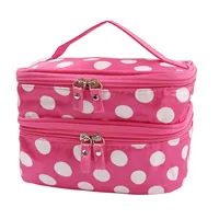 Women'S Travel Cosmetic Makeup Bag Organizer Double Layer Dot Pattern Toiletry Bag Case Pouch With Mirror For Woman