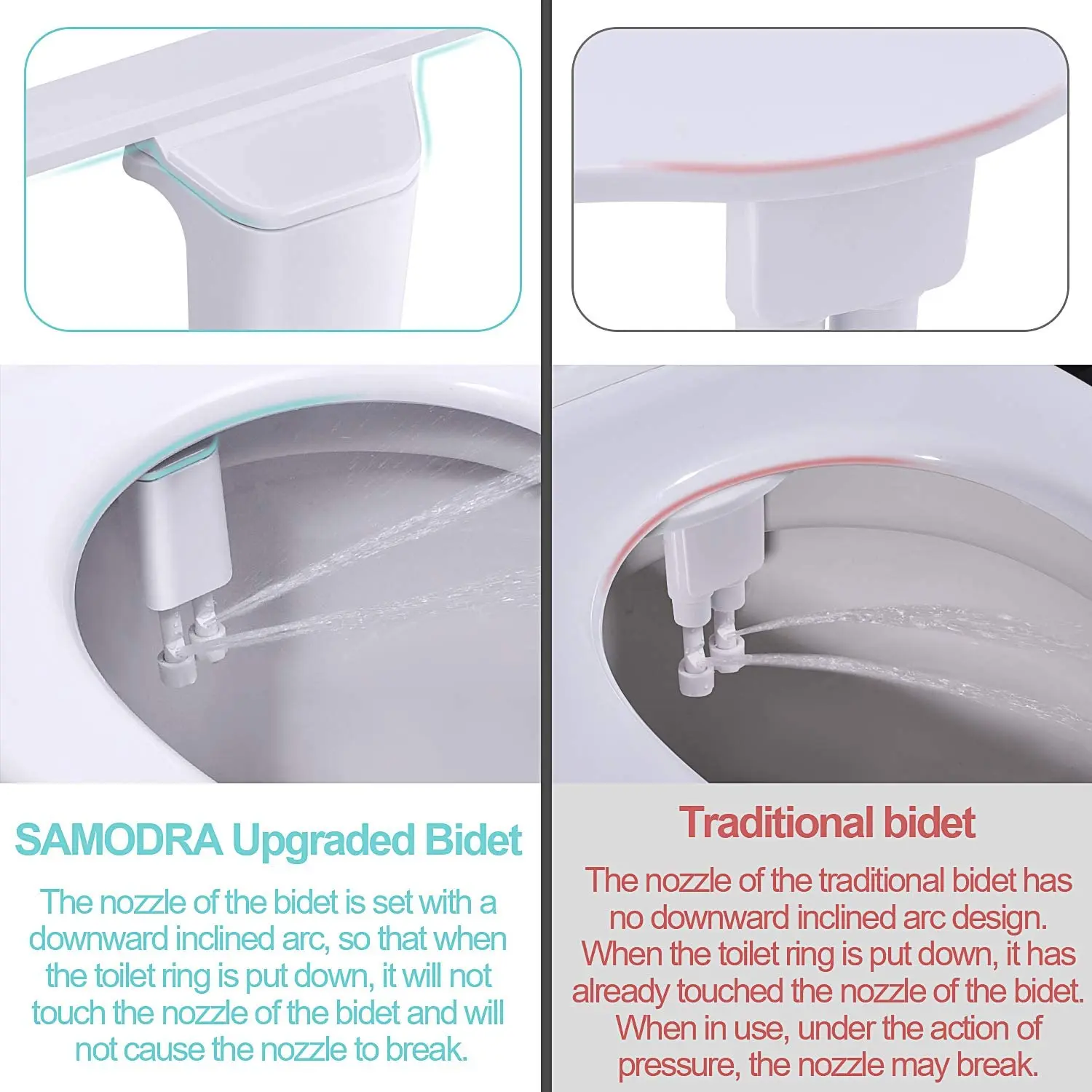 SAMODRA Bidet Attachment, Non-Electric Cold Water Bidet Toilet Seat Attachment with Pressure Controls, Retractable Self-Cleaning 3