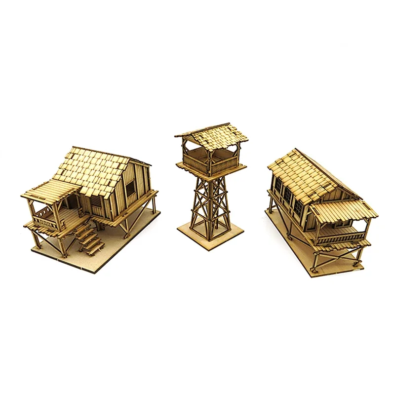 1/72 WWII Sentry Tower Watchtower Scene Wooden Assembly Model Ornaments Handmade DIY House Mininatures 4