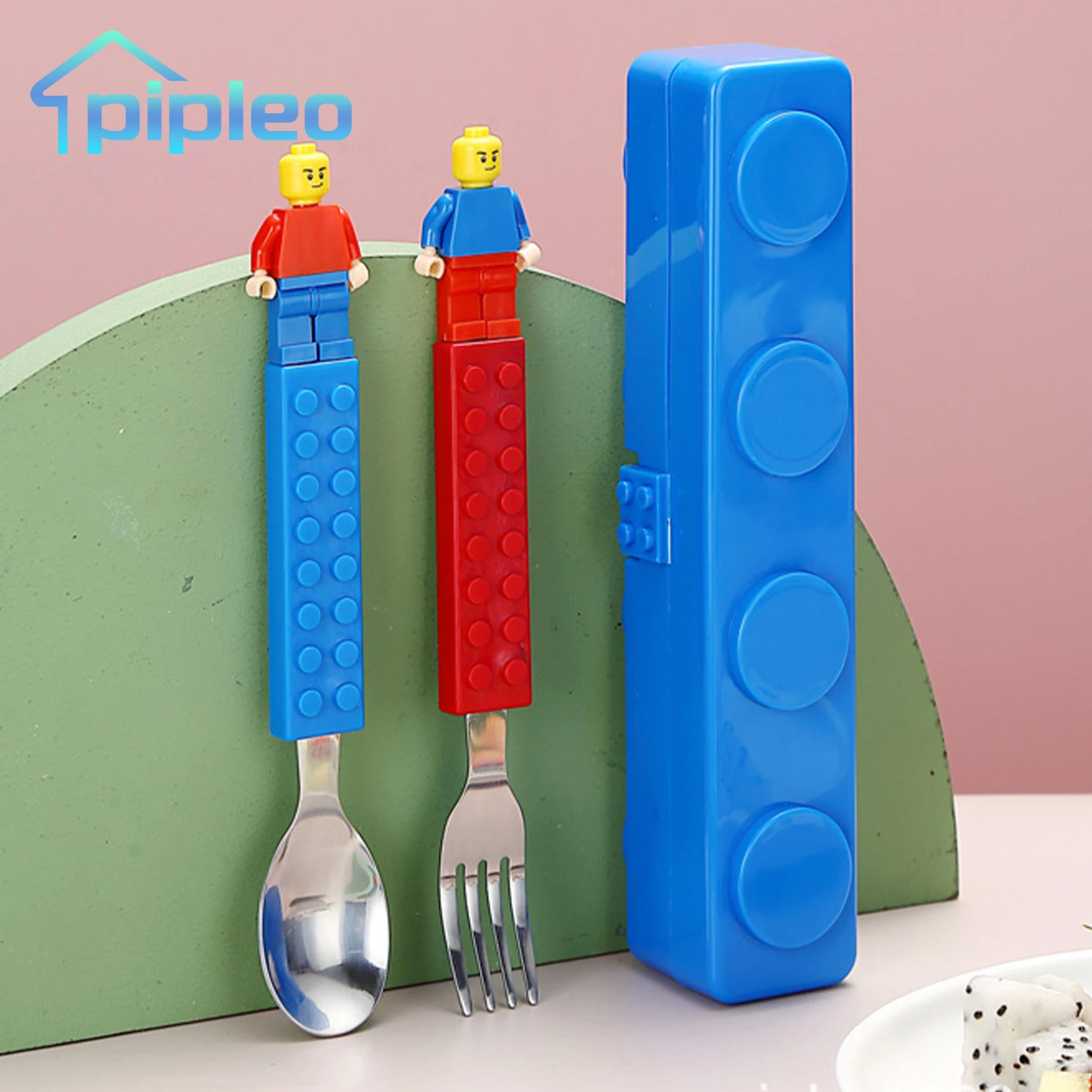 Building Block Fork Spoon Set Children Toys Stainless Steel Tableware Jigsaw Puzzle Toys Dinnerware Storage stainless steel spoon cutlery set