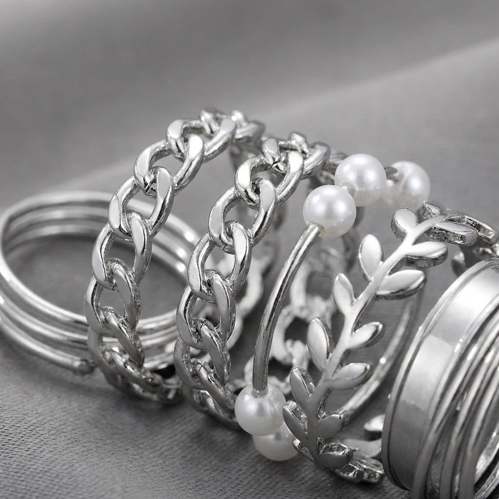 22-teiliges Set Silberfarbene Ketten Geometrische Knöchelringe Set für Frauen Y2K Hohle Blumen Schmetterling Fingerringe Schmuck Geschenk Party – Detail 8