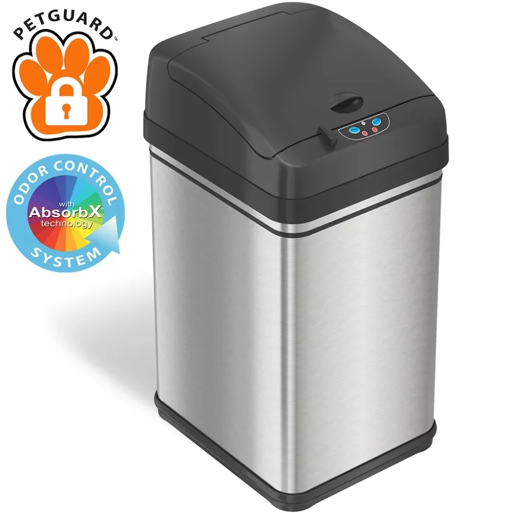 

8 Gallon Pet Sensor Resistant Trash Can with AbsorbX Odor Filtration System, Dog Cat Resistant Stainless Steel Kitchen Trash Can