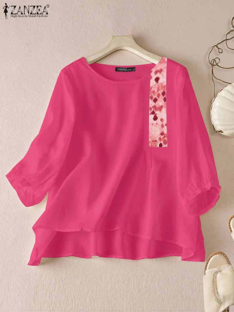 

Женская винтажная Осенняя блузка ZANZEA с цветочным принтом, Повседневная Свободная хлопковая рубашка с V-образным вырезом и рукавом до локтя, женские блузки в стиле ретро, топы в стиле пэчворк
