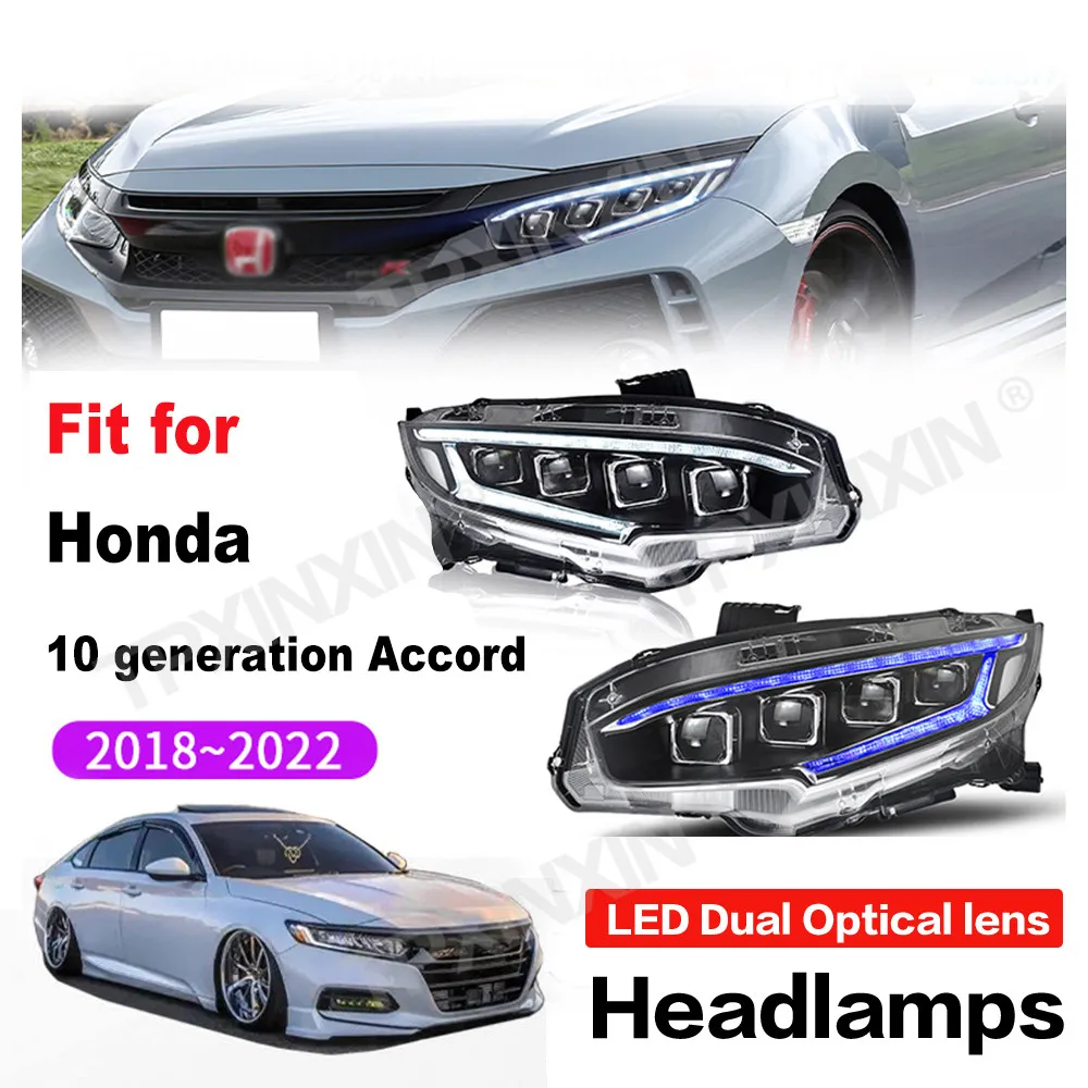 

For Honda's 10th generation ACCORD Accord 2018-2022 Headlamp LED Assembly Retrofitted With 4 Lenses Auto Accessories DRL