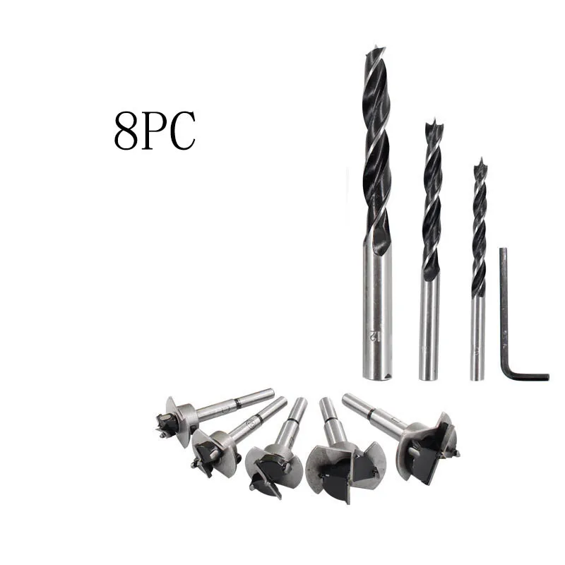 

8Pcs 15-35mm Adjustable Hinge Hole Saw And 6/8/12mm Woodworking Carbide Drill Bits Set Positioning Hole Opener Kit