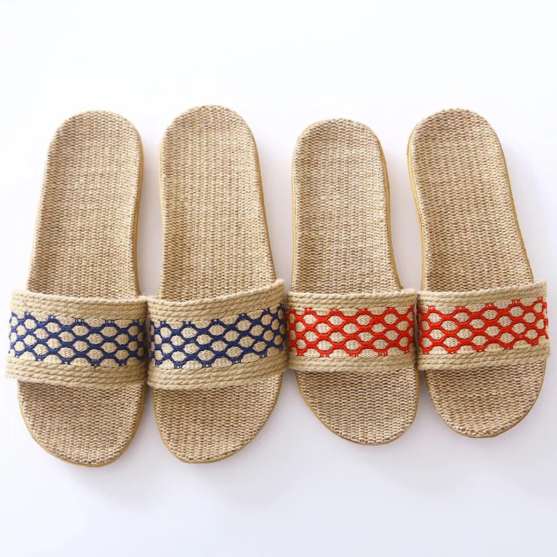 Summer Simples Styles Cotton Linen Home Couples Indoor Slippers Anti-slip Men's And Women's Thick Sole Slippers Zapatillas Mujer