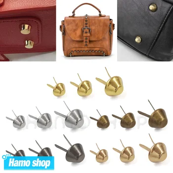 100p 10-15mm Metal Bag Bottom Nail Feet Pierced Rivet Stud Spike Spot for DIY Leather Craft Bag Handbag Purse Bottom Protecting