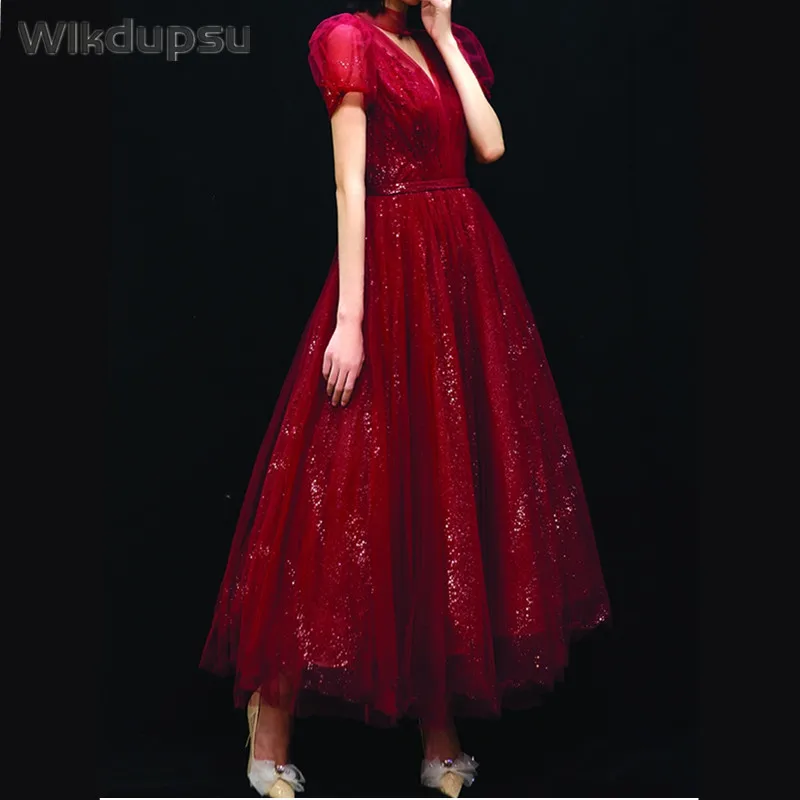 

Elegant Luxury Dress Women Romantic Sexy V Neck Tutu Dresses Fairy Tulle Formal Wedding Evening Prom Party Mermaid Gown Femme