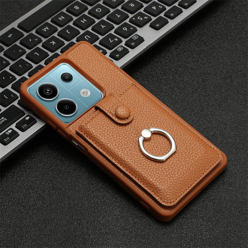 Leather Wallet Phone Case with Card Slot & Ring Holder Cover