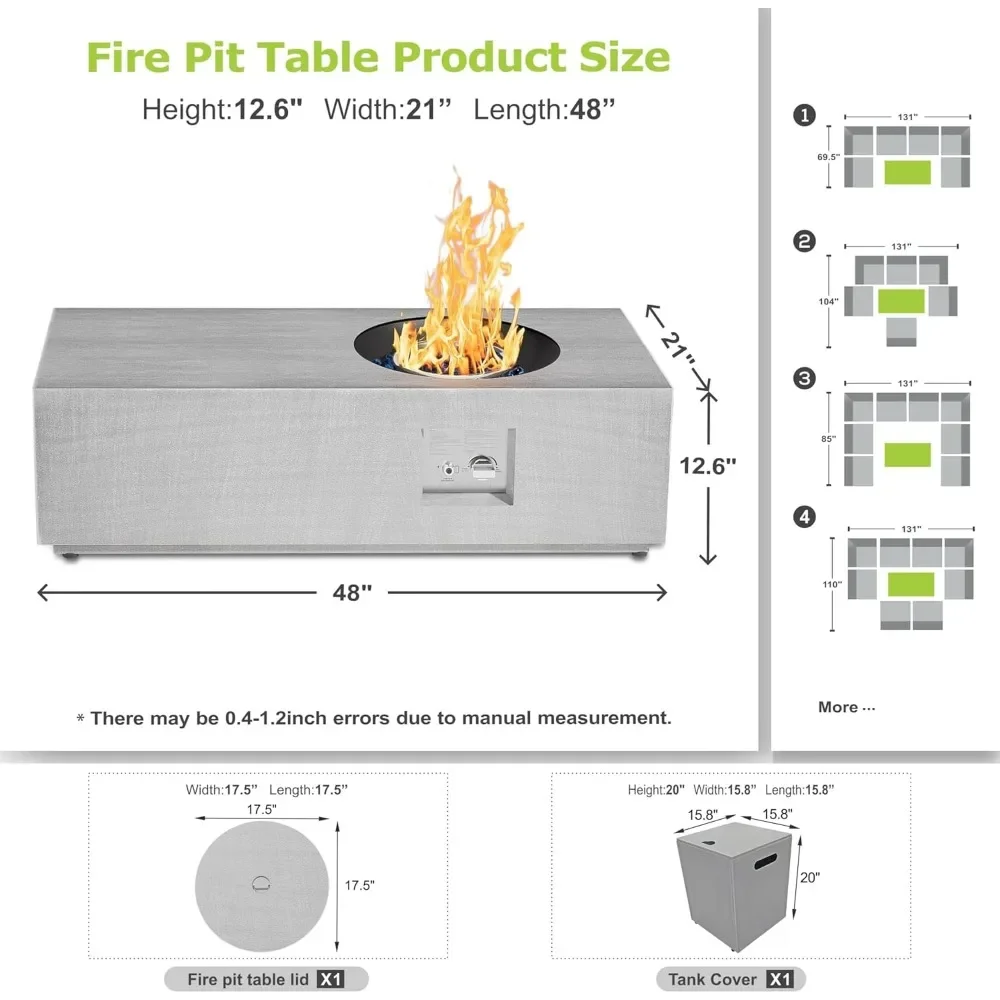 48" Propane Gas Fire Pits & Outdoor Fireplaces 42&Prime; Firepit Table, 50,000 BTU Fire Table for Patio Set，Fire Pit Table