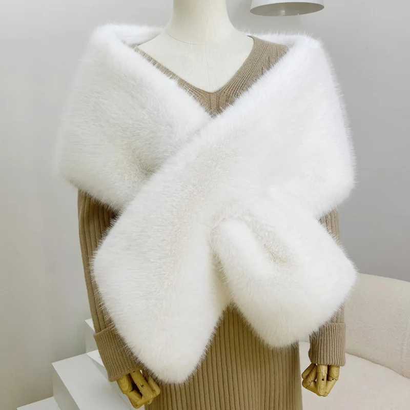 Fur Shawl Long Ivory Faux Fur Stole