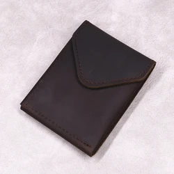Premium Genuine Leather Slim Minimalist Men's Wallet with Flap Closure (Dark Brown)