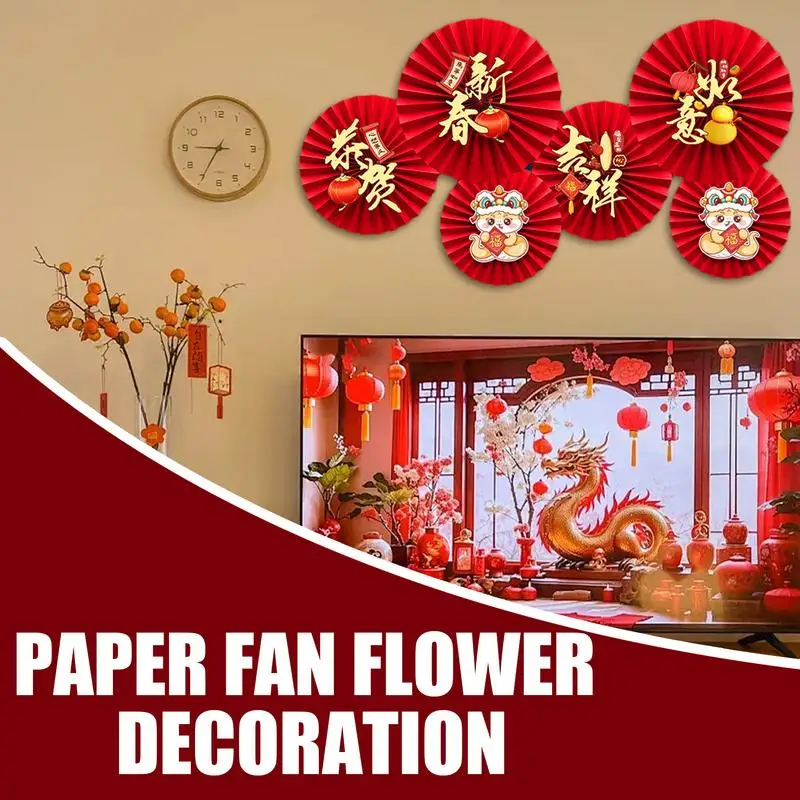 Jetec 20 Pcs Chinese New Year Paper Fans - Red Folding Fans With Characters For Lunar Festival Decor - View #5