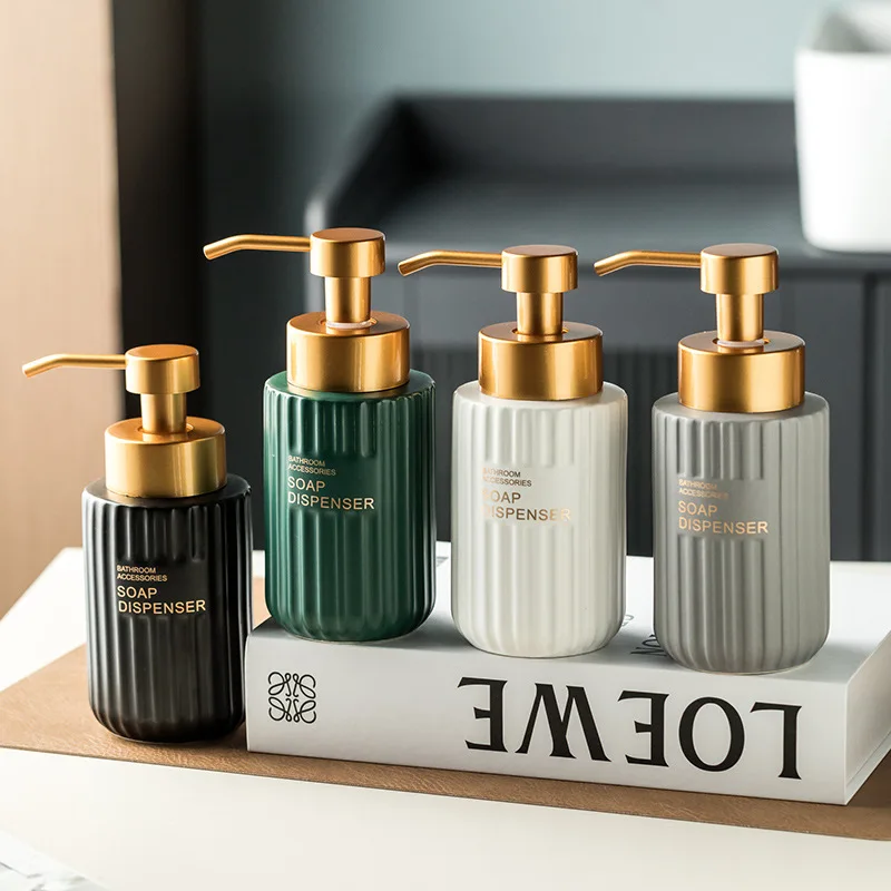 Light Luxury Ceramic Dispensing Bottle Shampoo Shower Gel Hand Soap Dispensing Bottle Striped Lotion Squeeze Soap