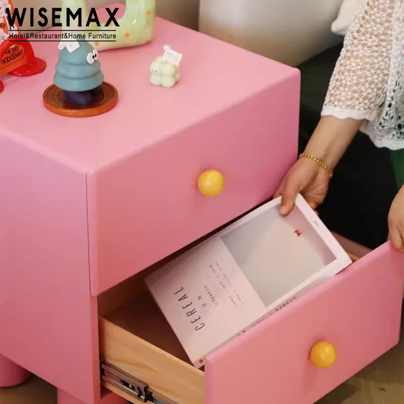 Kid nordic simple design home kid bedside table solid wood frame colorful children nightstand for living room