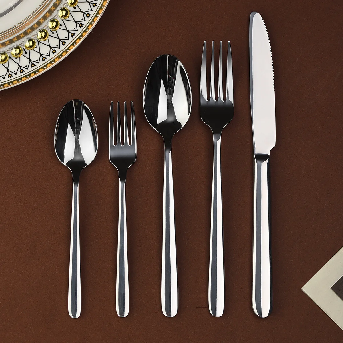 5Pcs stainless steel dinnerware hotel high-end Western food tableware foreign trade steak knife, fork and spoon cutlery set