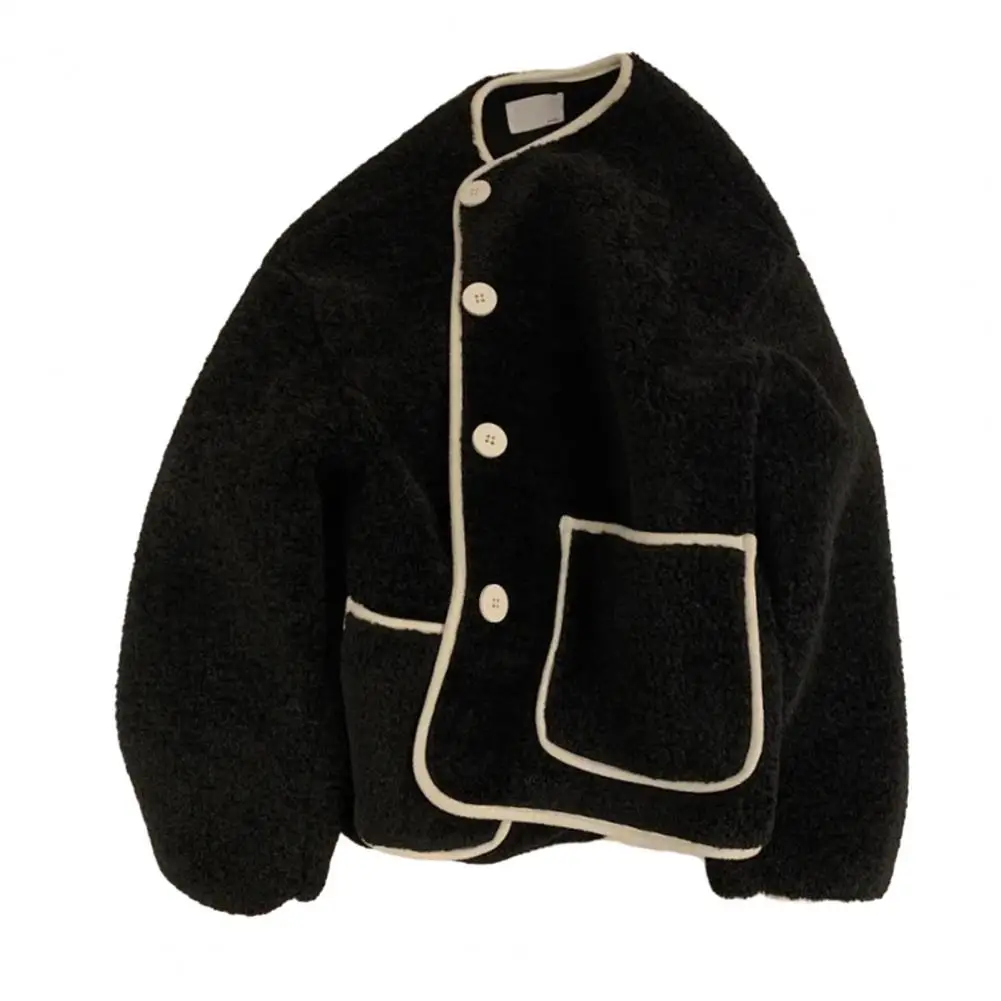 

Women Winter Coat Korean Style Women's Winter Coat Thick Loose Fit with Color Matching Patch Pockets Cold Resistance